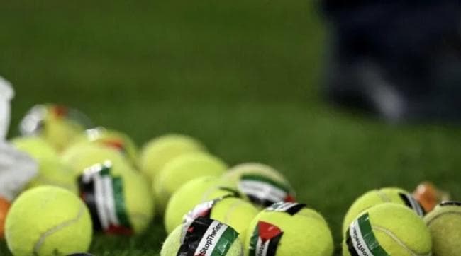 مشجعون يلقون كرات التنس خلال مباراة إيرلندا والنمسا