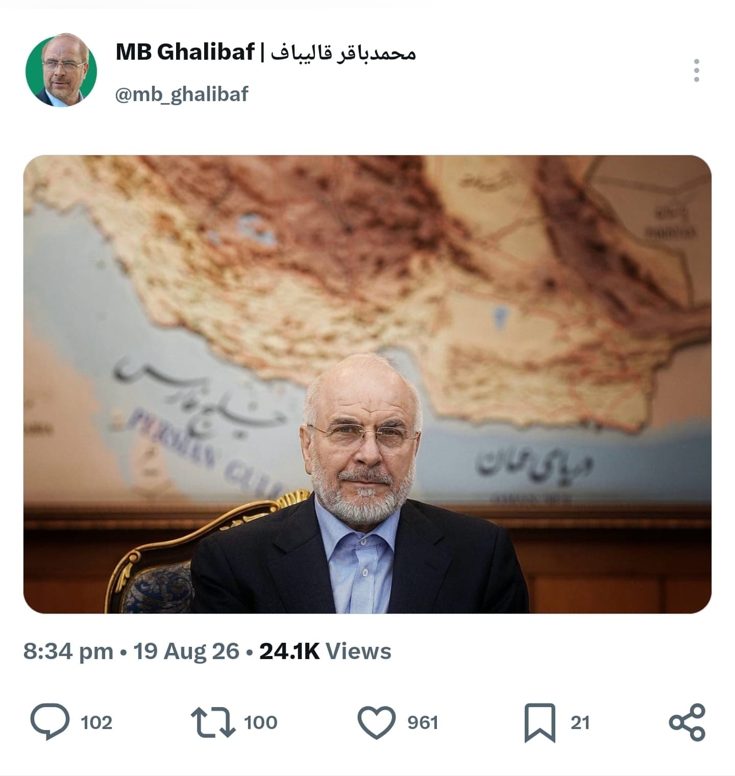 قاليباف ينشر خريطة لمضيق هرمز