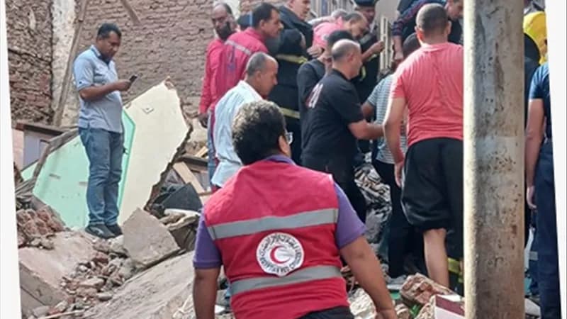 الهلال الأحمر المصري يتدخل في حادث انهيار بالمحلة