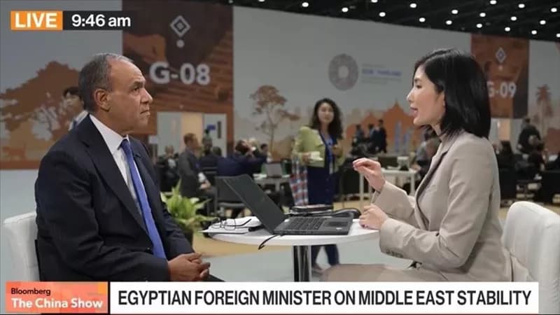 وزير الخارجية يلتقي بلومبرج عن العلاقات المصرية الآسيوية