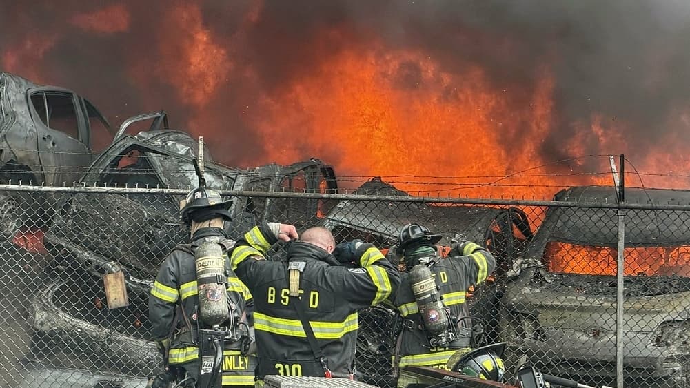Bay Shore fire damages vehicles and bus