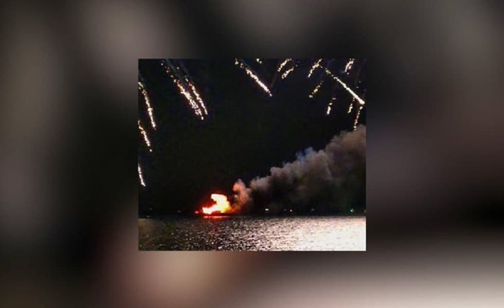 Swiss National Day fireworks barge burns
