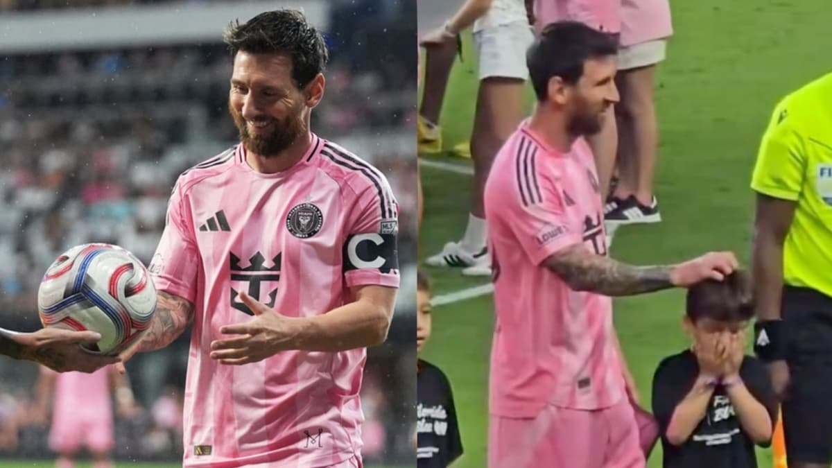 Young Messi fan in awe on pitch