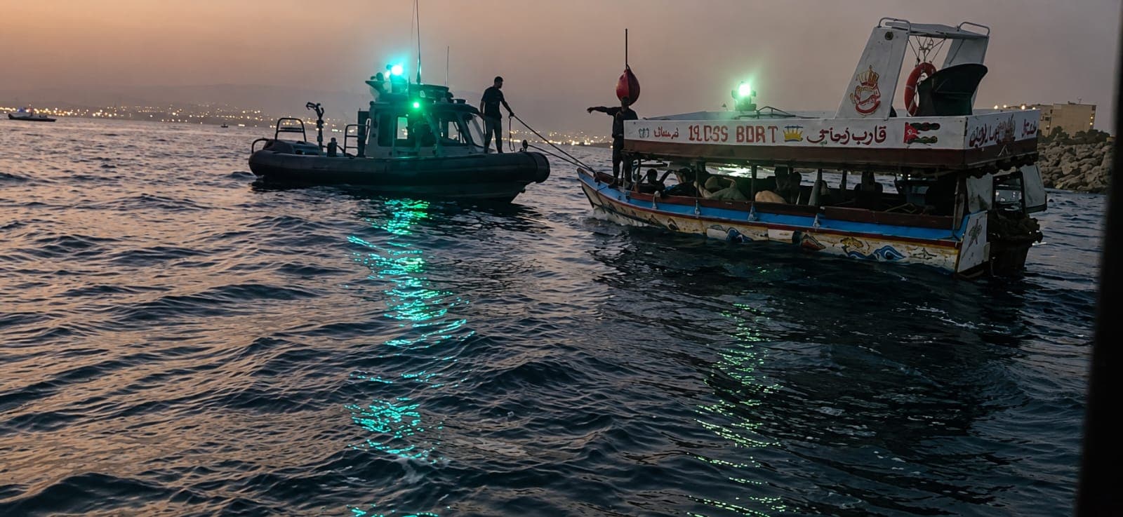 Navy and Royal Boats rescue tour boats in Aqaba