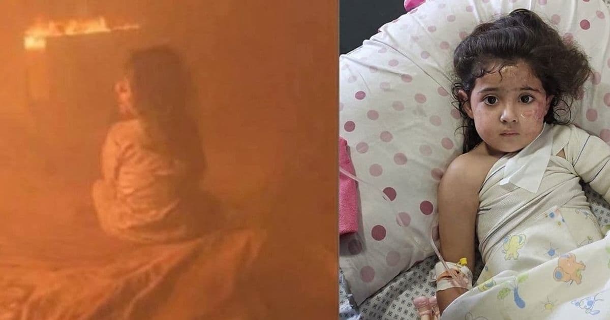 Palestinian girl Mariam amid flames
