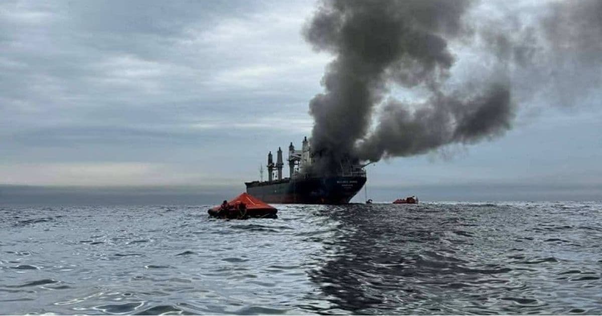 Unkown projectile strikes ship, fire onboard