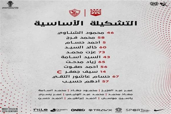 تشكل الزمالك لمباراة زد بكأس مصر