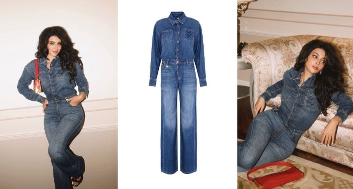 Sarah Barka in £47000 denim jumpsuit