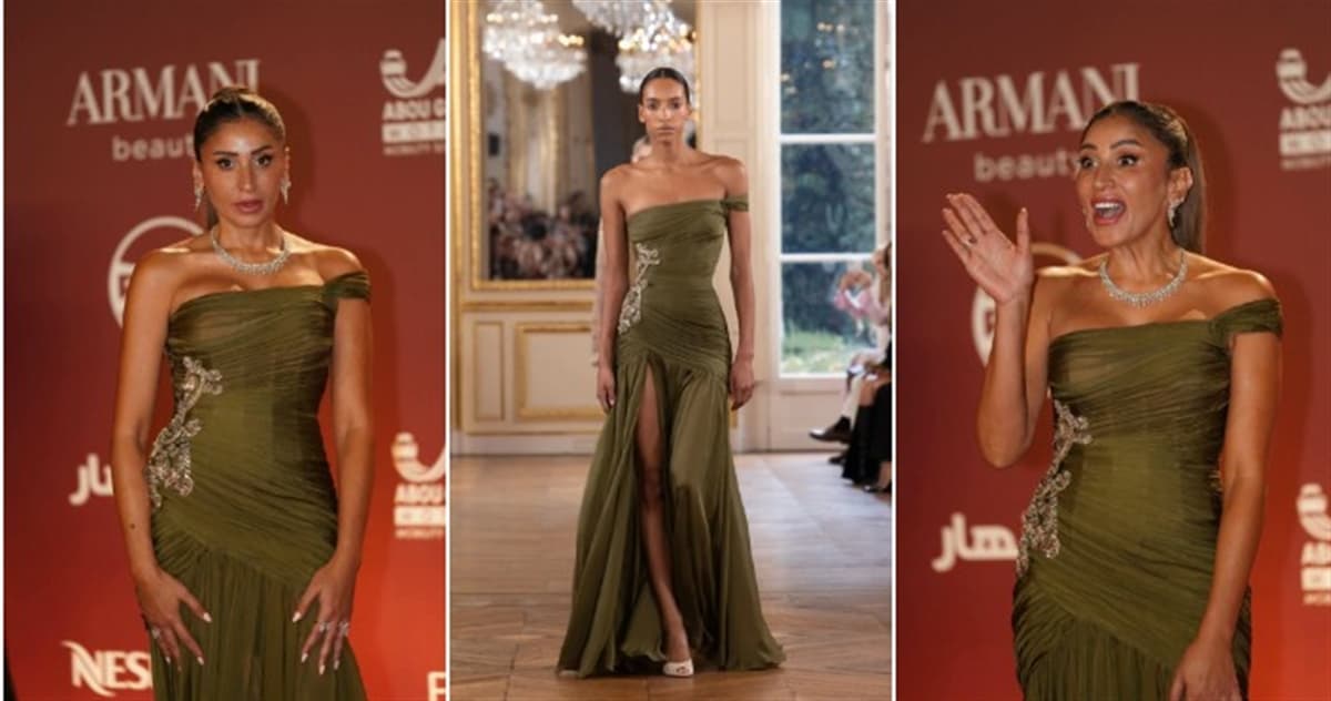Dina El Sherbini in olive green dress at El Gouna opening