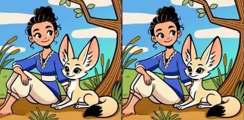 ابحث عن الاختلافات في لغز البنت والثعلب