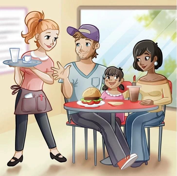 تحدي العثور على أخطاء في صورة عائلة تناول الطعام