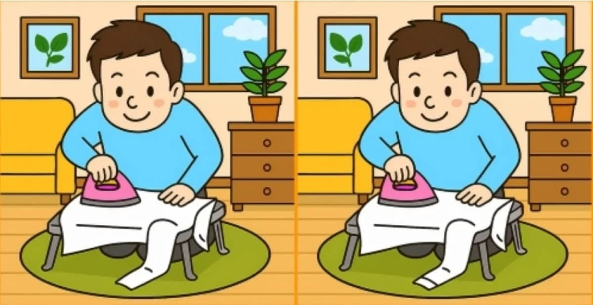 اكتشف الاختلافات في لغز الرجل الذي يكوي الملابس