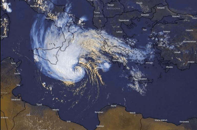 Potential Mediterranean storm forming near Tunisia and Sicily