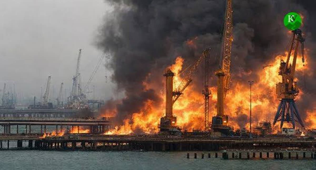 Russia drone crash debris causes fire