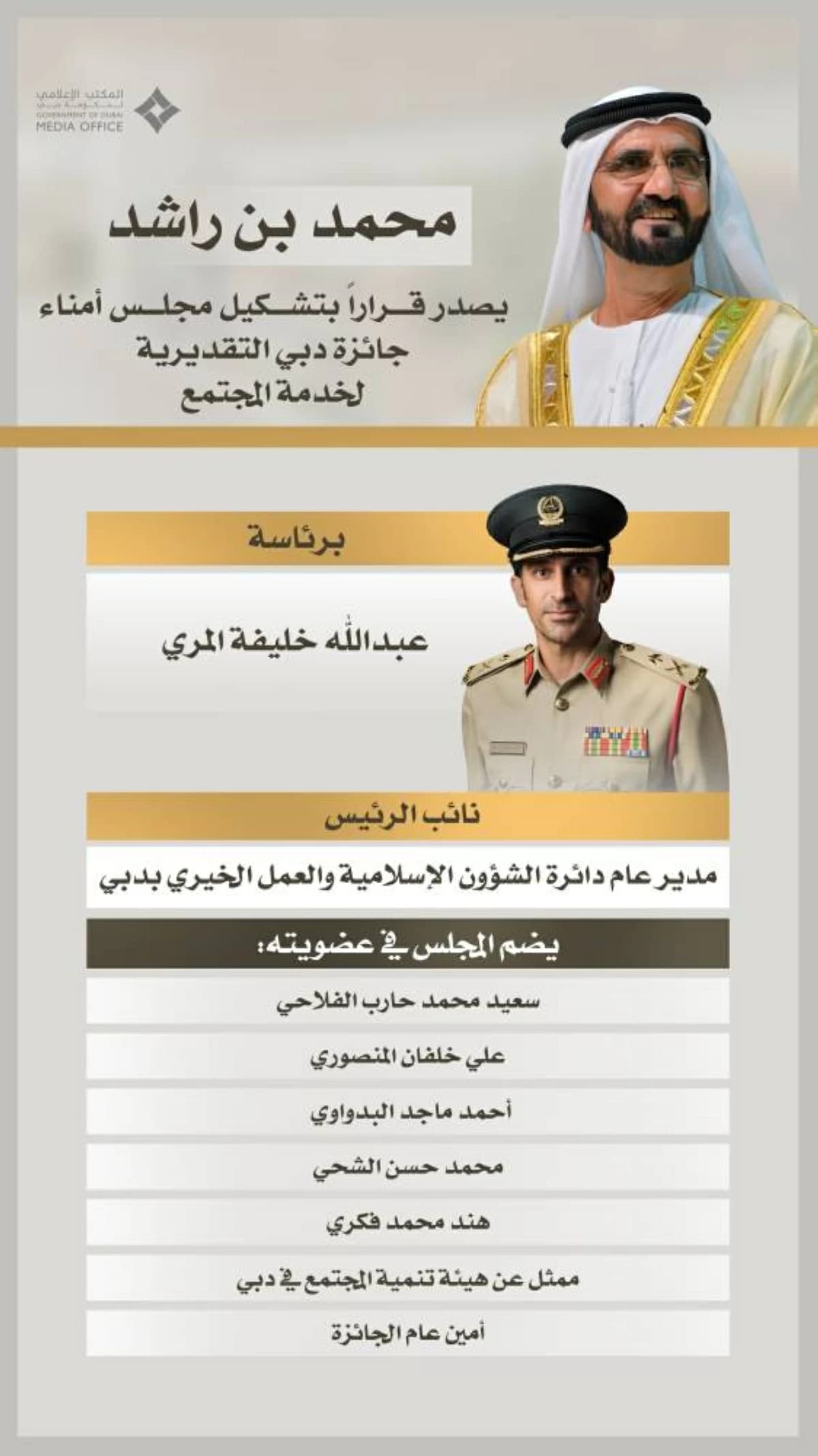 محمد بن راشد يُصدر قراراً بتشكيل مجلس جائزة دبي لخدمة المجتمع