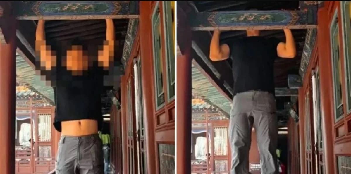 صيني يتدرب على قطعة أثرية قديمة
