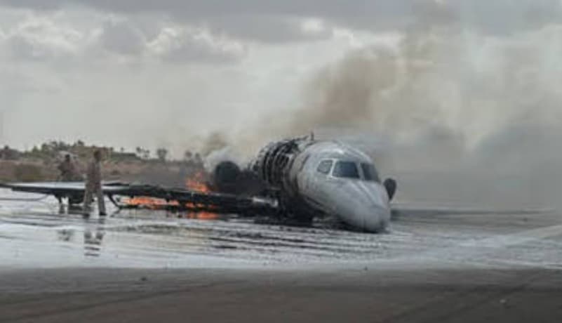 Libya private plane burns on landing