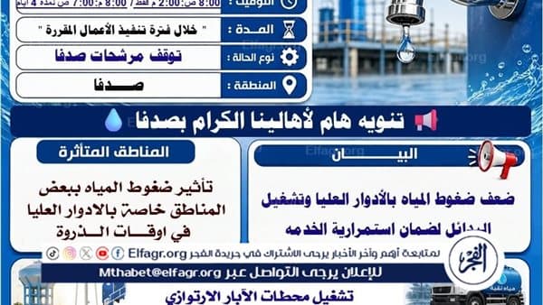 انقطاع المياه عن الطوابق العليا بصدفا بأسيوط
