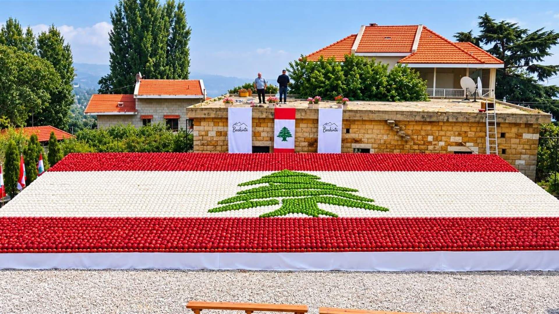 Baskinta Opens Apple Seasons Festival with Giant Lebanese Flag
