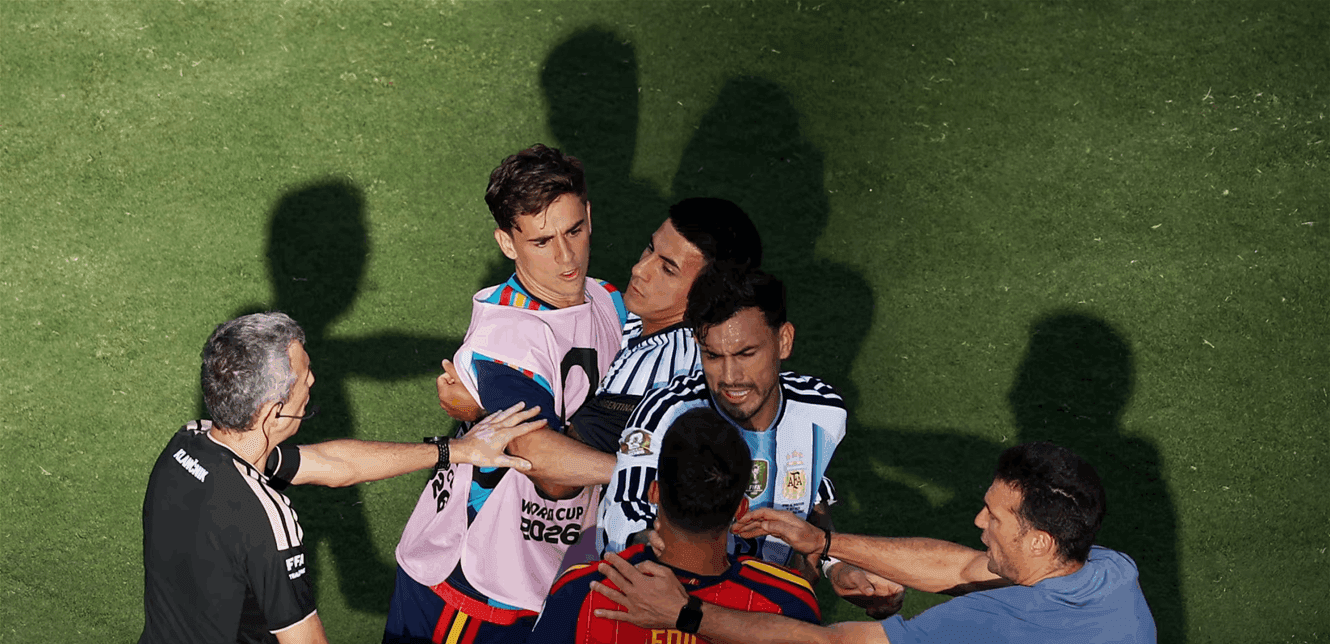Spain and Argentina players clash after game
