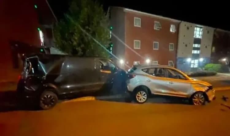 Wild night at British barracks with armored vehicle wreckage