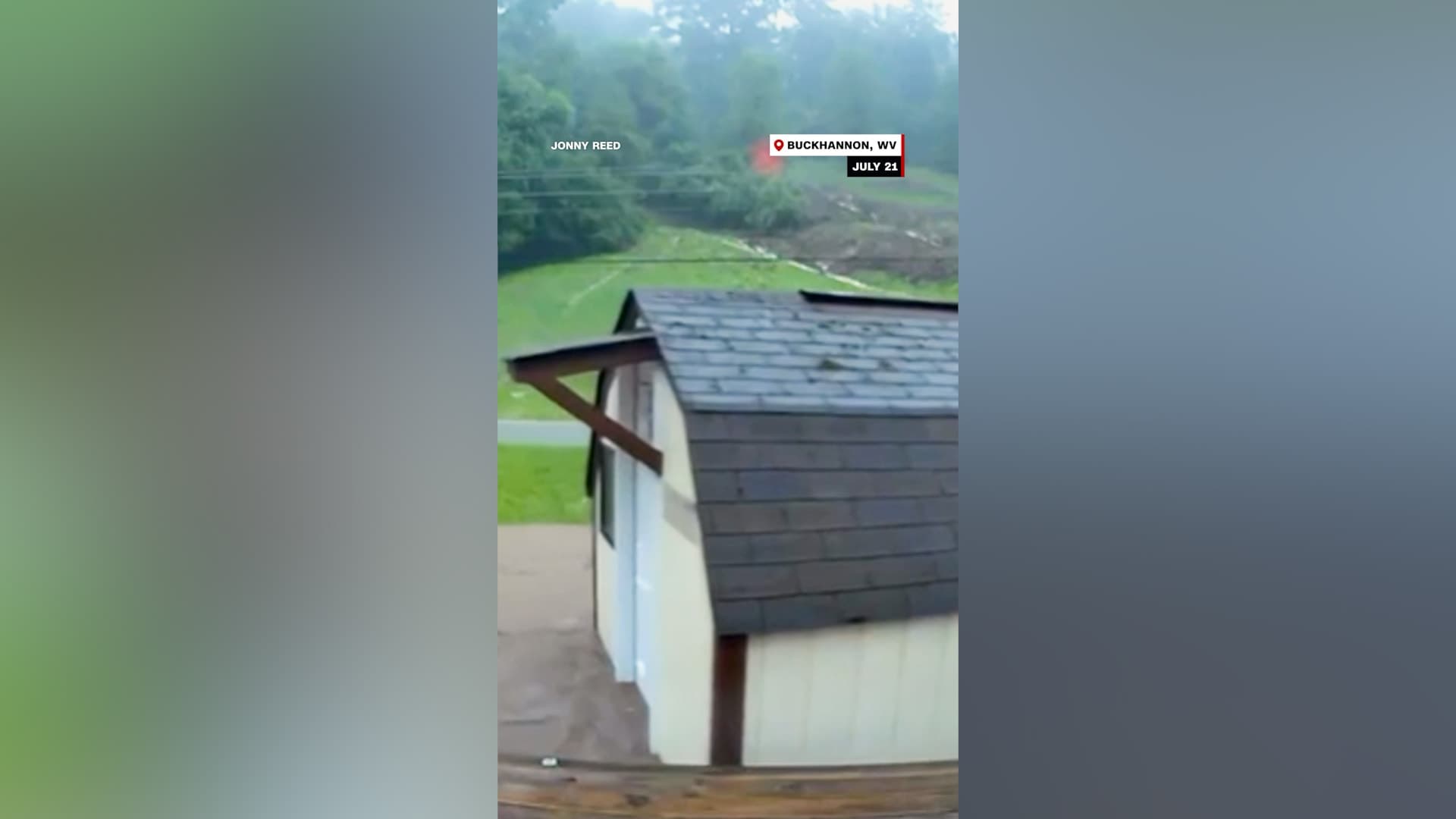 Camera captures cabin and debris drifting during severe US floods