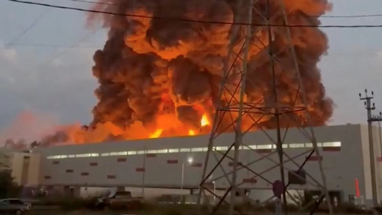 Video shows large fire in Russia after drone strike